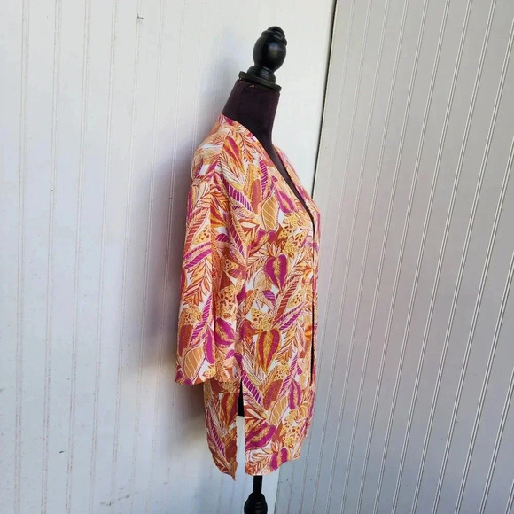 NWT Hippie Rose Fushia Orange Leaves Duster Cardigan Womens Open Front XS - Picture 5 of 14